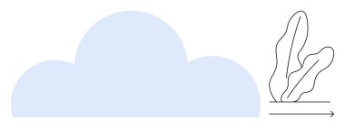 Büyük mavi bulut şekli, hareket, ilerleme ve yaratıcılığı vurgulayan soyut bitki ve ileri dönük okla çelişiyor. Yenilik, büyüme, doğa ve sürdürülebilirlik için ideal