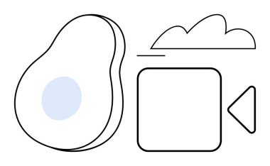 Avokado, bulut, dikdörtgen ve üçgen şekiller yaratıcı kavramlar için minimum bir şekilde düzenlenmiştir. Gıda, teknoloji, medya, çevre, basitlik yeniliği için ideal düz metafor