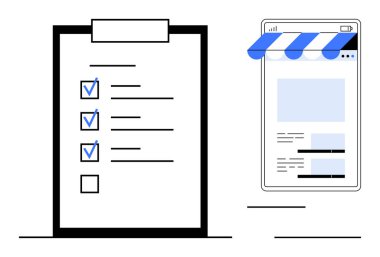 Bir çevrimiçi mağaza web sayfasını gösteren akıllı telefonun yanında tamamlanmış ögelerle birlikte görev listesi. Üretkenlik, organizasyon, e-ticaret, görev yönetimi, çevrimiçi iş, planlama, dijital