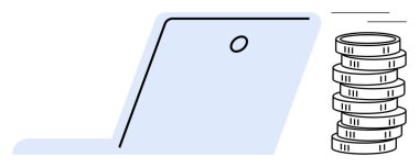 Online ödemeleri, e-ticareti, tasarrufu, yatırımı, finansal büyümeyi sembolize eden bir yığın madeni paraya doğru giden hareketli dizüstü bilgisayar. Uzaktan kumanda teknolojisi için ideal. Düz basit metafor