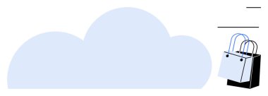 İki alışveriş çantasının yanında açık mavi bulut, biri beyaz, biri siyah. Çevrimiçi alışveriş, e-ticaret, dijital perakende satış, bulut depolama, tüketici davranışı, İnternet teknolojisi, modern ticaret için ideal