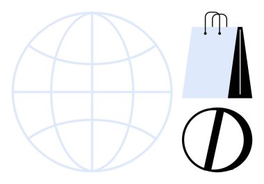 Uluslararası bağlam için dünya ana hatları, ticaret için alışveriş torbası ve analitik içgörü için pasta tablosu. E-ticaret, lojistik, ticaret, küreselleşme, perakende analiz ağı için ideal. Düz basit