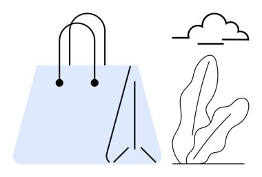 Pürüzsüz tasarım ile vurgulanmış, bulut ve bitki şekilleriyle eşleştirilmiş yeniden kullanılabilir alışveriş torbası. Sürdürülebilirlik, alışveriş, eko-yaşam tarzı, çevre, doğa, minimalizm bilinçli yaşam için idealdir. Temiz