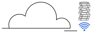 Kablosuz sembollü bulut hatları ve dikey veri yığını. Bulut hesaplama, veri depolama, finans teknolojisi, kablosuz iletişim, sunucu sunuculuğu, dijital ekonomi, düz basit