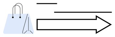 Kalın bir okun yanındaki alışveriş torbası hareket ya da ilerlemeyi gösteriyor. Teslimat, e-ticaret, online alışveriş, lojistik, verimlilik, perakende satış, minimalizm için ideal. Düz basit metafor