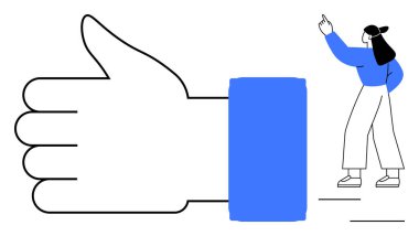 Büyük baş parmak yukarı doğru hareketli, cesur bir el. Destek, onay, başarı, güven, başarı, liderlik, motivasyon için ideal. Temiz düz basit metafor