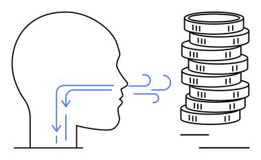 Havayı bozuk para yığınına gönderen bir insan kafasının ana hatları değer yaratmayı, finansal kazancı ya da ekonomik etkiyi sembolize ediyor. İş için ideal, yatırım, iletişim, yenilik, zenginlik