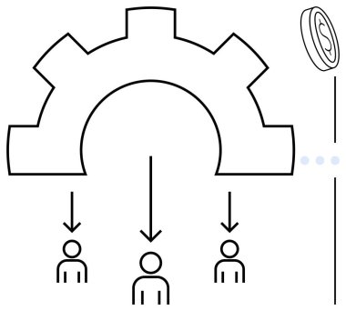 Madeni para akışını sembolize eden kaynakları dağıtan üç kişinin üzerindeki ekipman. Takım çalışması, yönetim, organizasyon, iş süreçleri, kaynak dağılımı, finans, iş akışı için ideal