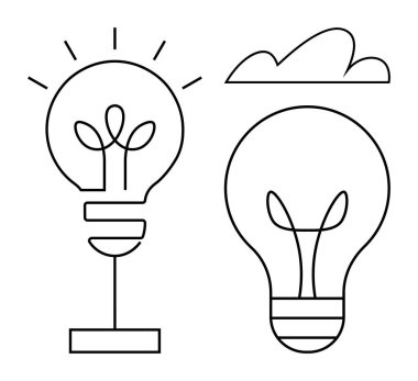 Kabartma ampulleri, büyüyen bitki lifleri, yukarıdaki bulutlar. Sürdürülebilirlik, doğa, yenilik, eko tasarım, yeşil enerji, yaratıcılık çevre kavramları için idealdir. Düz basit metafor