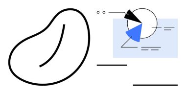 Çizgiler ve veri elemanları olan soyut şekiller ve pasta grafiği. Analiz, yaratıcılık, analiz, tasarım, raporlar, eğitim ve minimalizm için ideal. Düz basit metafor