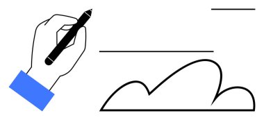 El ele tutuşup minimalist bulut ve çizgiler çiziyoruz. Yaratıcılık, işbirliği, iletişim, beyin fırtınası, ilham, dijital araçlar ve yenilik için ideal. Düz basit metafor