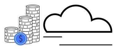 Üzerinde para birimi işareti olan bozuk para yığını, dijital tasarrufları, çevrimiçi ödemeleri ve bulut ekonomisini simgeliyor. Finans, teknoloji, veri, ödeme sistemleri ve yatırım ekonomisi için ideal
