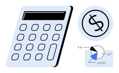 Dolar sembolü ve pasta grafiğinin yanında hesap makinesi bütçe hesaplama, maliyet hesaplaması ve finansal analizi de ön plana çıkarıyor. Finans, muhasebe, ekonomi, bütçe, tasarruf, yatırım denetimleri için ideal