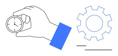 Verimliliği, planlamayı ve optimizasyonu sembolize eden bir dişlinin yanında bir saat tutuyorum. Zaman yönetimi, iş verimliliği, üretkenlik, strateji, süreç iyileştirme ve planlama için ideal