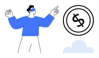 İnsan, finansal odak ve teknolojiyi temsil eden büyük bir sanal para ile etkileşim içindedir. Finans, teknoloji, yenilik, sanal ekonomi, karar verme mekanizması için idealdir. Düz basit