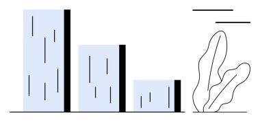 Minimalist bar tablosu ve soyut bitki çizimlerinin yanında üç çizgi, büyüme, analiz ya da ekolojik temalar öneriyor. Veri eğilimleri, üretkenlik, finans, çevre ve eğitim için ideal
