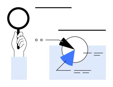 El ele tutuşan büyüteç pasta grafiği ve veri raporunu inceliyor. Detaylı analiz öneriliyor. Araştırma, veri, analitik, iş, soruşturma, strateji karar verme için idealdir. Düz basit