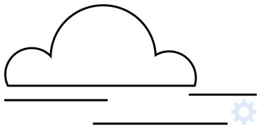 Bulut çizgisi, basit yatay çizgiler ve köşede küçük dişliler. Teknoloji, bulut depolama, hizmetler, bağlantı, yenilik, otomasyon, dijital çözümler için ideal. Düz basit metafor