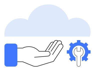 Bulutların altındaki açık el erişilebilirliği simgeler. İngiliz anahtarlı teçhizat ise teknik desteği simgeler. Bulut hesaplama, veri depolama, teknoloji, hizmet, bakım, çözüm yeniliği için idealdir. Düz