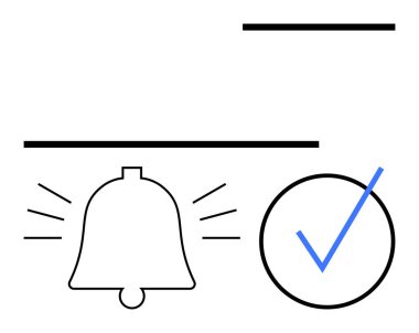 Ses hatlı alarm zili ve işaretli daire doğrulamayı işaret ediyor. Bildirimler, güncellemeler, hatırlatıcılar, onaylama, onay, uyarılar, başarı için idealdir. Düz basit metafor