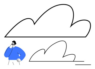 Eli çenesinde olan bir adam ilginç bir şekilde iki siyah çizgili bulut şeklini inceliyor. Yaratıcılık, ilham, yenilik, düşünme, tasarım kavramları, minimalizm, öz düşünme için idealdir. Düz basit