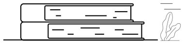 Düz bir yüzey üzerinde yatay kitaplar yığını ve yanında da küçük bir soyut bitki. Eğitim, araştırma, öğrenim, okuma kültürü, bilgi, minimalizm temaları için ideal, düz basit metafor