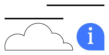 Bulut şekli ve mavi bilgi simgesi yatay çizgilerle eşleştirildiğinde iletişim, destek veya veri paylaşımı önerilir. Bilgi, teknoloji, rehberlik, yardım masası, depolama, sadelik için ideal basit