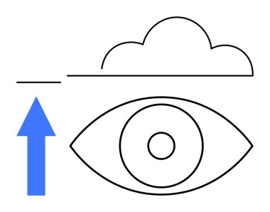 Göz grafiği yukarı doğru ok ve bulut çizgisi ile eşleştirildi. Vizyon, berraklık, yenilik, hırs, ilerleme, odaklanma ve kendini geliştirme için idealdir. Minimalist düz basit metafor