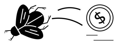 Paraya dönüşen bir sinek. Finansal atıkları, kayıpları veya harcamaları sembolize ediyor. Ekonomi, finans, metafor, aşırı harcama değeri algısı ve ekonomi eğitimi için ideal. Düz