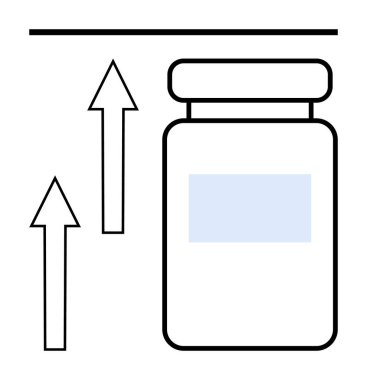Etiketli şeffaf kavanoz ve büyümeyi, yeniliği veya geliştirmeyi temsil eden iki yukarı doğru ok. Sağlık, üretkenlik, kişisel gelişim, başarı, gelişme, verimlilik için idealdir.