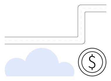 Bir dolar ikonu ve bulutla finansal başarıya giden eğri bir yol. Planlama, yatırım, büyüme, vizyon, tasarruf, istikrar ve başarı için ideal. Temiz düz basit metafor