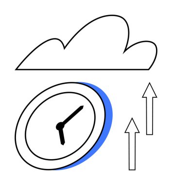 Bulutların altındaki iki ok zaman yönetimi, verimlilik ve bulut teknolojisini gösteriyor. Zamanlama, verimlilik, bulut hesaplama, başarı, ilerleme, yenilik için ideal basit