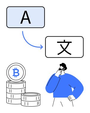 Okla, şifreli paralarla, insan düşüncesiyle bağlı harf ve sembolle dil çevirme işlemi. Finans, yapay zeka, küreselleşme, engelleme zinciri, yenilik, teknoloji dijital için ideal