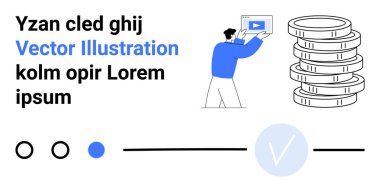 Businessperson ekranda içerik, bozuk para yığını ve geometrik tasarım elementleri sunuyor. Finans, iş büyümesi, eğitim içeriği, sunumlar, teknoloji girişimleri, ekonomi için ideal