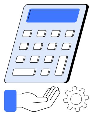 Genişletilmiş el ve teçhizatlı hesap makinesi, hesaplama, bütçe, yardım ve verimliliği öneriyor. Finans, iş, takım çalışması, yardım, organizasyon otomasyon analizi için ideal