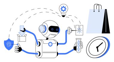 Çoklu kolları olan robotlar alışverişi, laboratuvar testini, verileri ve beyin fırtınalarını başarıyla gerçekleştiriyor. Teknoloji, otomasyon, yenilik, üretkenlik, çoklu görev yapay zekası için ideal