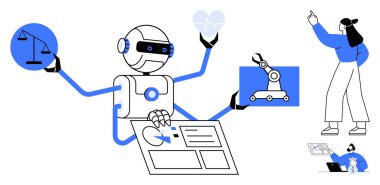 Robot yönetimi hukuk, sağlık ve otomasyon işlerini hallederken aynı zamanda birden fazla iş birliği yapıyor. AI, robotik, etik, işbirliği, yenilik, çoklu görev fütüristik için ideal