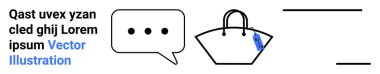 Üç noktalı konuşma balonu, etiketli el çantası, metin ve boşluk taşıyan yatay çizgiler. Mesajlaşma, alışveriş, çevrimiçi iletişim, perakende, markalaşma, ürün tasarımı düz iniş sayfası için ideal