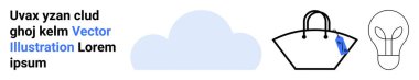 Etiketli ampul ve el çantasına bağlı bulut teknolojiyi, yaratıcılığı ve perakende kavramlarını vurguluyor. Yenilik, e-ticaret, alışveriş, moda, markalaşma için ideal.