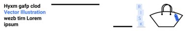 Geometrik el çantası çizimi, yanında RISK kelimesi, soyut siyah çizgiler ve asgari metin. Markalaşma, finans, alışveriş, uyarı, minimalizm, tasarım düz iniş sayfası afişi için ideal