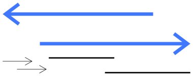 Geniş mavi oklar farklı boyutlarda ince siyah oklar üzerinde zıt yönleri gösteriyor. Hareket, yön, seçim, büyüme, etkileşim, strateji, karar verme için ideal. Basit bir daire.
