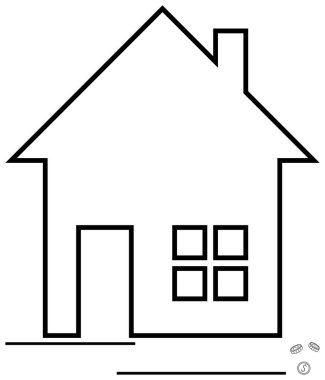 Kapısı ve penceresi olan bir evin siyah çizgisi. Gayrimenkul, konut, inşaat, mimari, güvenlik, ev sahipliği, aile için ideal. Temiz düz basit metafor