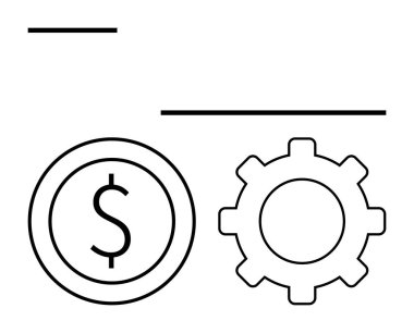 Madeni strateji ve operasyonel verimliliği sembolize eden bir dişlinin yanında dolar işareti. İş, finans, teknoloji, mekanik, ekonomi, iş akışı, girişimler için idealdir. Düz basit