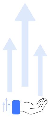 Yükselen oklar altında açık eller, destek, büyüme, başarı ve hırs taşır. İş geliştirme, yenilik, liderlik yatırımları ve potansiyel başarılar için idealdir. Düz