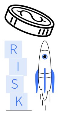 Yığılmış bloklar RISK 'i, yükselen roket tutkuyu simgeliyor, ve maddi hedefler için dolar parası. Yatırım, girişimler, finans, strateji, karar verme, risk yönetimi için ideal
