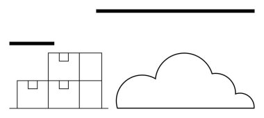 Yığılmış kutular, dijital depolama anlamına gelen bir bulut ile lojistiği temsil ediyor. Yatay çizgiler minimalist bir estetik ekler. Bulut hesaplama, lojistik, depolama, asgari tasarım ve teknoloji için ideal