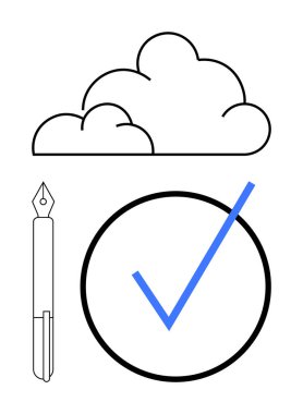Bulut, işaret ve dolmakalem minimalist tarzda onaylama, yazma ve bulut hesaplama öneriyor. Üretkenlik, bulut teknolojisi, iş akışı, dijital çözümler eğitim onaylama süreçleri için ideal