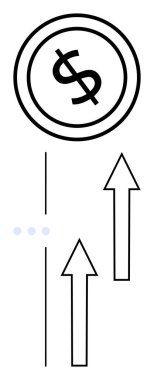 Dolar işareti yukarı bakan iki okun üzerinde, finansal büyüme, başarı ve ilerlemeyi temsil ediyor. İş, finans, yatırım, başarı ekonomisi zenginliği için ideal. Düz basit