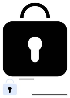 Güvenlik, mahremiyet ve koruma anlamına gelen büyük siyah asma kilit. Daha küçük açık mavi asma kilit dengeyi sağlar. Siber güvenlik, güvenlik, şifreleme, erişim kontrolü ve gizlilik için ideal