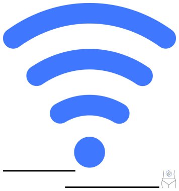 Kalın mavi kablosuz ikon merkezi bir noktadan yayılan kıvrımlarla bir sinyal oluşturuyor. Bağlantı, ağ, iletişim, teknoloji, internet erişimi, kablosuz ağlar, mobil uygulamalar için ideal